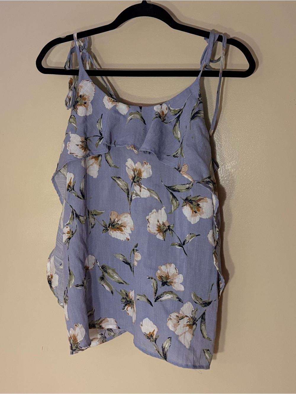 Floral Ruffle-Trim Sleeveless Tank Top - Light Blue